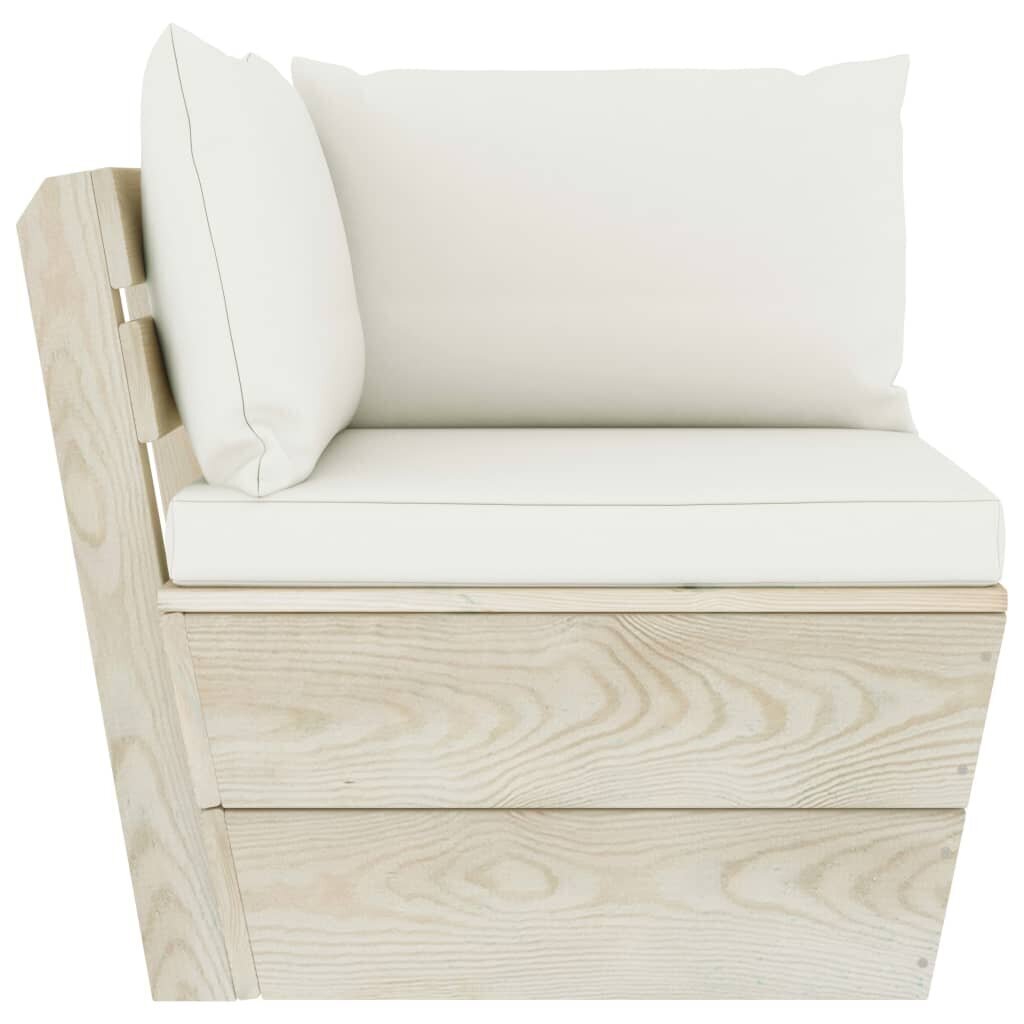 Kampinė sodo sofa iš palečių su pagalvėlėmis, ruda kaina ir informacija | Lauko kėdės, foteliai, pufai | pigu.lt