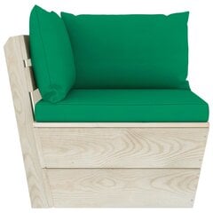 Kampinė sodo sofa iš palečių su pagalvėlėmis, žalia kaina ir informacija | Lauko kėdės, foteliai, pufai | pigu.lt