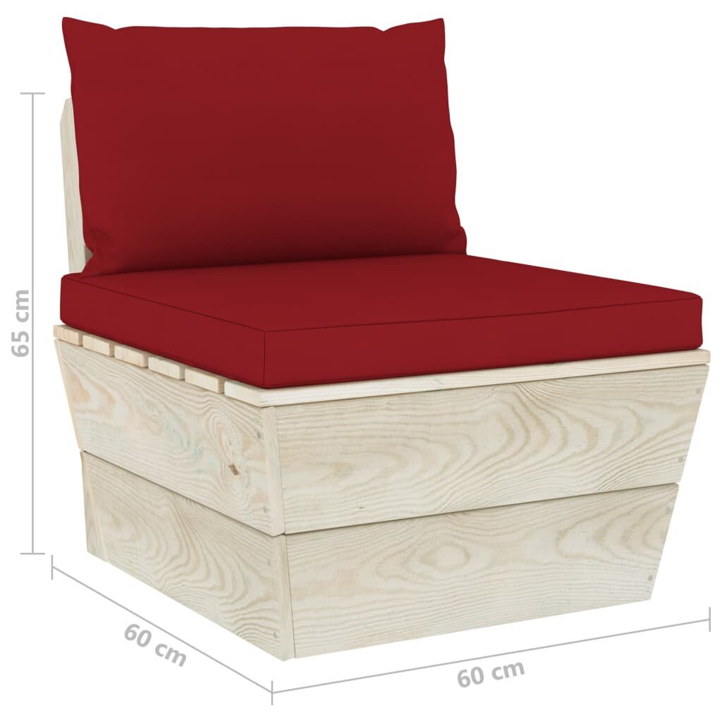 Vidurinė sodo sofos dalis iš palečių su pagalvėlėmis, mediena kaina ir informacija | Lauko kėdės, foteliai, pufai | pigu.lt