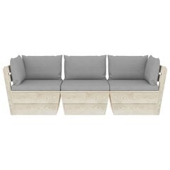 Trivietė sodo sofa iš palečių su pagalvėlėmis, mediena цена и информация | Садовые стулья, кресла, пуфы | pigu.lt