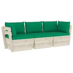 Trivietė sodo sofa iš palečių su pagalvėlėmis, mediena цена и информация | Садовые стулья, кресла, пуфы | pigu.lt