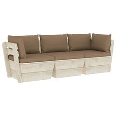 Trivietė sodo sofa iš palečių su pagalvėlėmis, mediena kaina ir informacija | Lauko kėdės, foteliai, pufai | pigu.lt