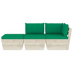 Sodo baldų komplektas iš palečių su pagalvėlėmis, 3 dalių, žalias kaina ir informacija | Lauko baldų komplektai | pigu.lt