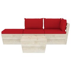 Sodo baldų komplektas iš palečių su pagalvėlėmis, 4 dalių, raudonas цена и информация | Комплекты уличной мебели | pigu.lt