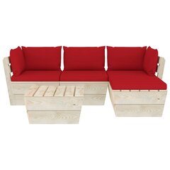 Sodo baldų komplektas iš palečių su pagalvėlėmis, 5 dalių, raudonas цена и информация | Комплекты уличной мебели | pigu.lt
