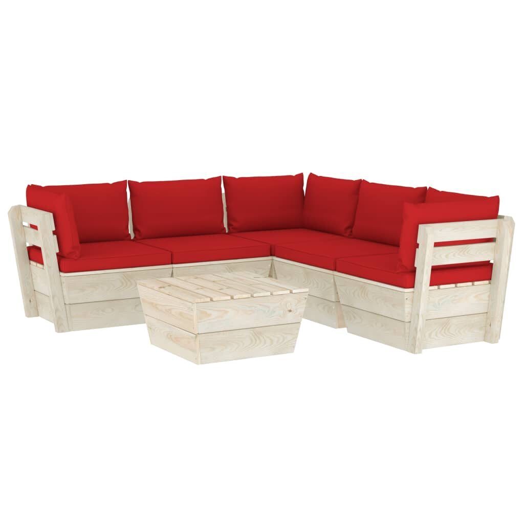 Sodo baldų komplektas iš palečių su pagalvėlėmis, 6 dalių, raudonas kaina ir informacija | Lauko baldų komplektai | pigu.lt