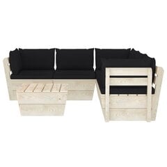 Sodo baldų komplektas iš palečių su pagalvėlėmis, 6 dalių, juodas kaina ir informacija | Lauko baldų komplektai | pigu.lt