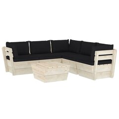 Sodo baldų komplektas iš palečių su pagalvėlėmis, 6 dalių, juodas цена и информация | Комплекты уличной мебели | pigu.lt
