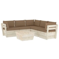 Sodo baldų komplektas iš palečių su pagalvėlėmis, 6 dalių, rudas kaina ir informacija | Lauko baldų komplektai | pigu.lt