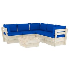 Sodo baldų komplektas iš palečių su pagalvėlėmis, 6 dalių, mėlynas kaina ir informacija | Lauko baldų komplektai | pigu.lt