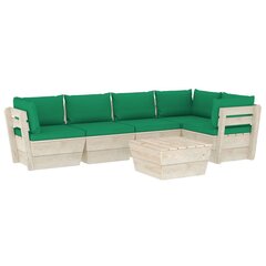 Sodo baldų komplektas iš palečių su pagalvėlėmis, 6 dalių, žalias kaina ir informacija | Lauko baldų komplektai | pigu.lt