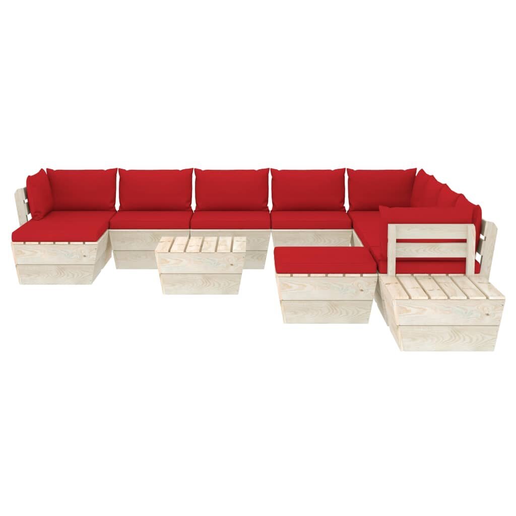 Sodo baldų komplektas iš palečių su pagalvėmis, 12 dalių, raudonas цена и информация | Lauko baldų komplektai | pigu.lt