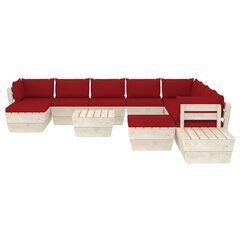 Sodo baldų komplektas iš palečių su pagalvėmis, 12 dalių, raudonas цена и информация | Комплекты уличной мебели | pigu.lt