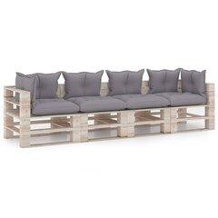 Keturvietė sodo sofa iš palečių su pagalvėlėmis, pilka цена и информация | Садовые стулья, кресла, пуфы | pigu.lt