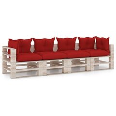 Keturvietė sodo sofa iš palečių su pagalvėlėmis, raudona цена и информация | Садовые стулья, кресла, пуфы | pigu.lt