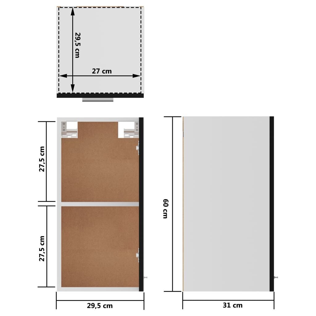 Pakabinama spintelė, 29,5x31x60 cm, juodos spalvos kaina ir informacija | Virtuvinės spintelės | pigu.lt