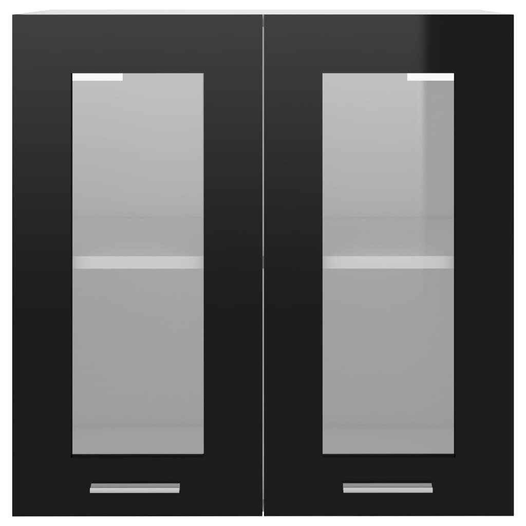 Pakabinama stiklinė spintelė, 60x31x60 cm, juodos spalvos kaina ir informacija | Virtuvinės spintelės | pigu.lt
