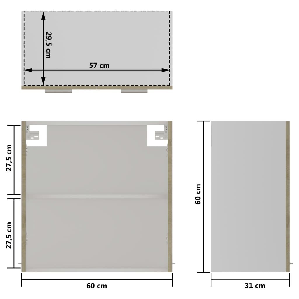 Pakabinama stiklinė spintelė, 60x31x60 cm, ruda kaina ir informacija | Virtuvinės spintelės | pigu.lt