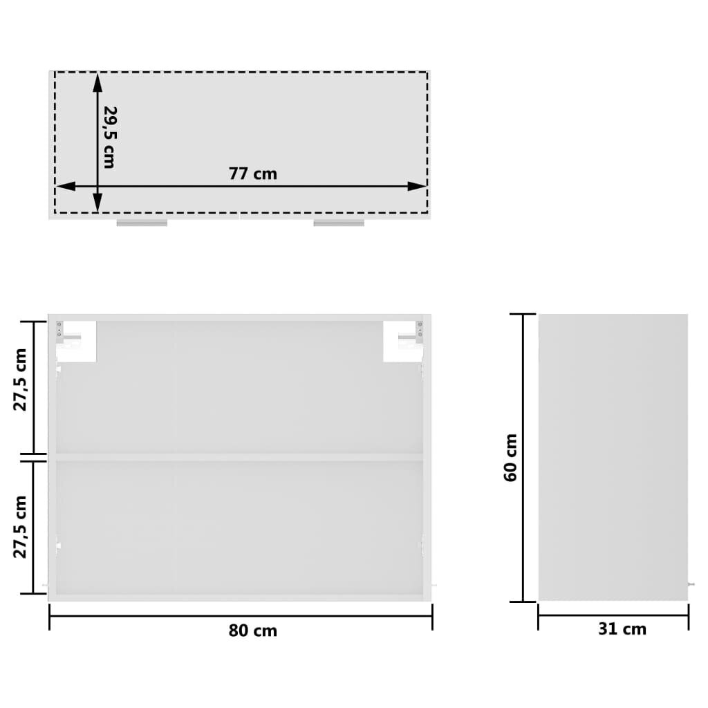 Pakabinama stiklinė spintelė, 80x31x60cm, baltos spalvos kaina ir informacija | Virtuvinės spintelės | pigu.lt