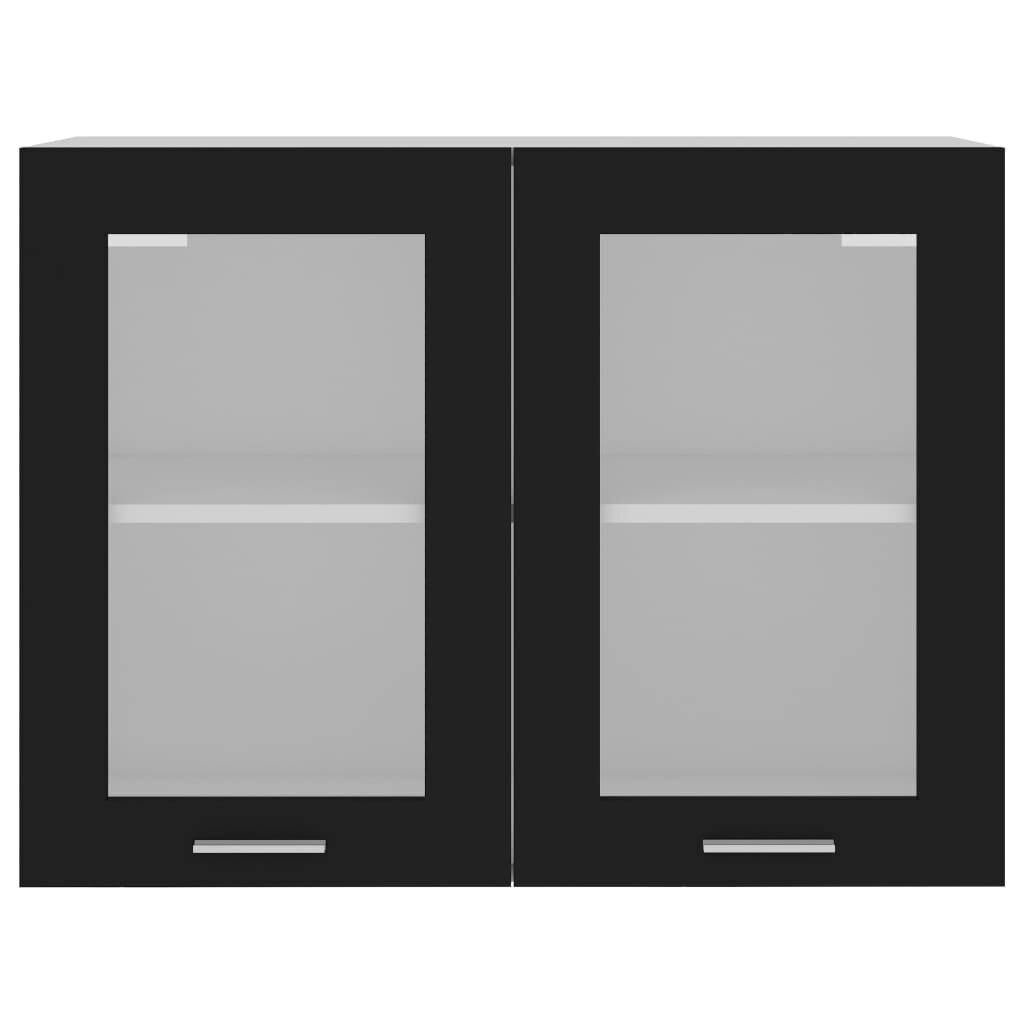 Pakabinama stiklinė spintelė, 80x31x60 cm, juodos spalvos цена и информация | Virtuvinės spintelės | pigu.lt