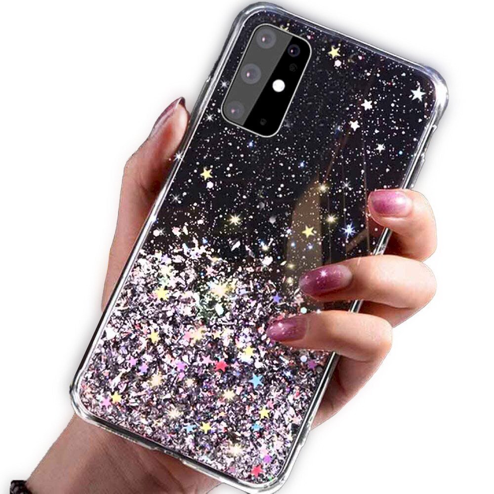 Telefono dėklas Fusion glue glitter, skirtas Samsung A426 Galaxy A42 5G, juodas kaina ir informacija | Telefono dėklai | pigu.lt