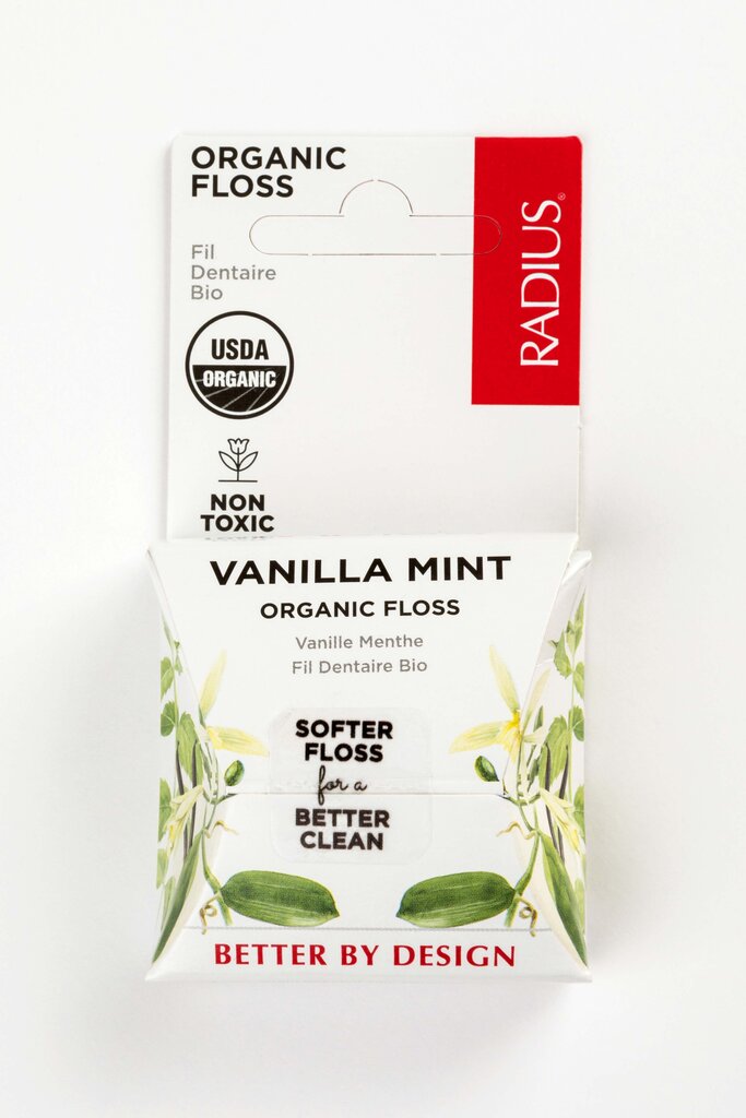 Dantų siūlas Radius Organic Vanilla Mint, 50 m kaina ir informacija | Dantų šepetėliai, pastos | pigu.lt