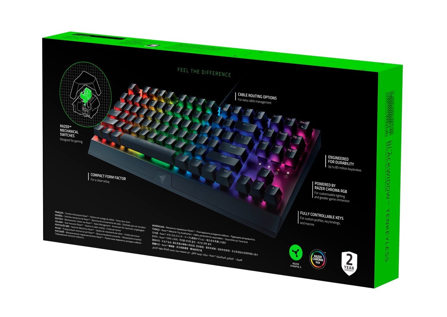 Razer BlackWidow V3 Tenkeyless Yellow Switch US цена и информация | Klaviatūros | pigu.lt