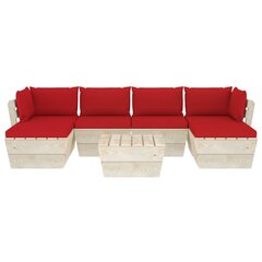 Sodo baldų komplektas iš palečių su pagalvėlėmis, 7 dalių, raudonas kaina ir informacija | Lauko baldų komplektai | pigu.lt