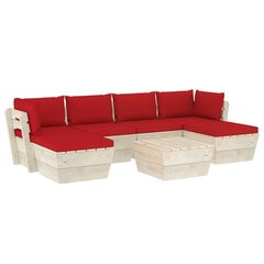 Sodo baldų komplektas iš palečių su pagalvėlėmis, 7 dalių, raudonas kaina ir informacija | Lauko baldų komplektai | pigu.lt