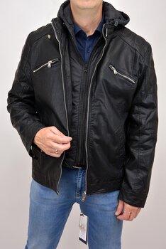 Кожаная мужская куртка Rogior 801, черная цена и информация | Мужские куртки | pigu.lt