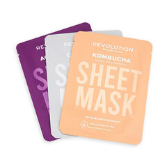 Veido kaukės Revolution Skincare Biodegradable Sheet Mask, 3 vnt. цена и информация | Маски для лица, патчи для глаз | pigu.lt