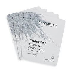 Veido kaukių rinkinys Revolution Skincare Charcoal Purifying Sheet Mask, 5 vnt. цена и информация | Маски для лица, патчи для глаз | pigu.lt