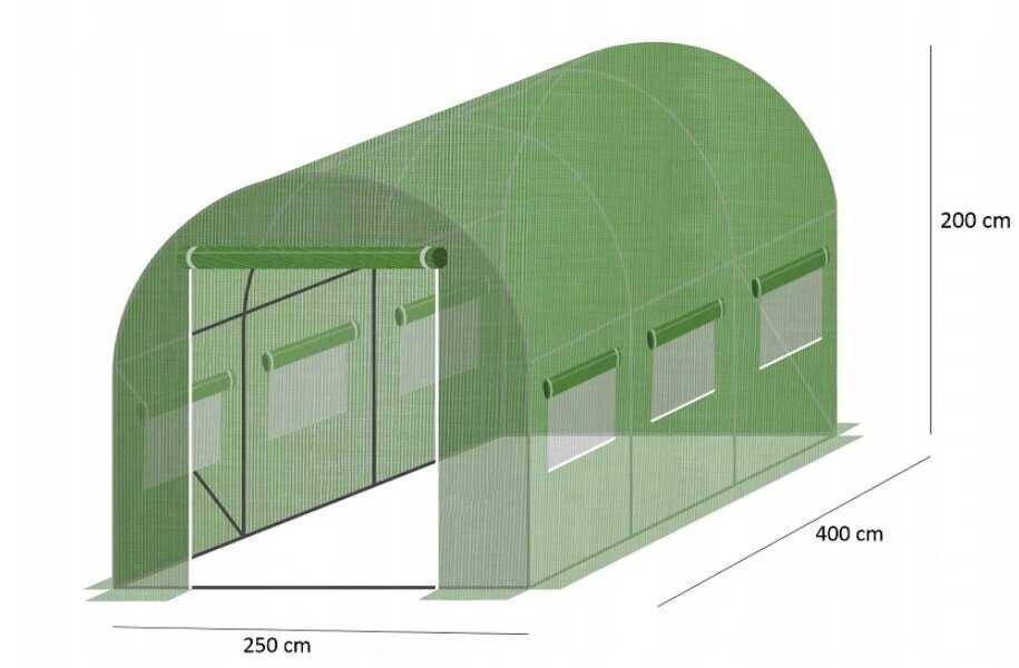 Tunelinis šiltnamis 3 segmentų, 4x2,5x2 m, žalias kaina ir informacija | Šiltnamiai | pigu.lt