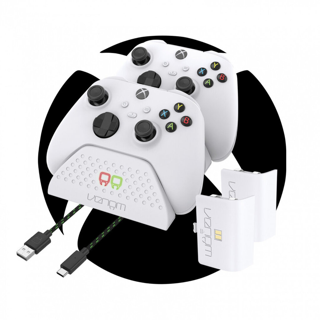 įkroviklis dviems XBOX ONE Series valdikliams Baltas цена и информация | Žaidimų pultai  | pigu.lt