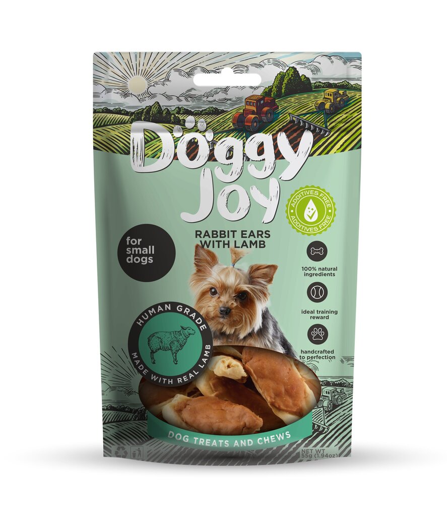 Doggy Joy triušio ausys su ėriena - skanėstas šunims 55g цена и информация | Skanėstai šunims | pigu.lt