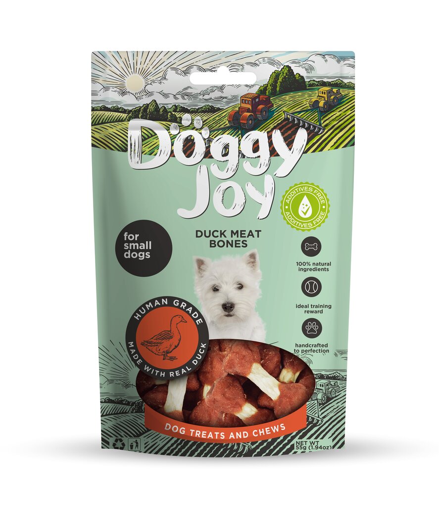 Doggy Joy ančių mėsos kaulai - skanėstas šunims 55g цена и информация | Skanėstai šunims | pigu.lt
