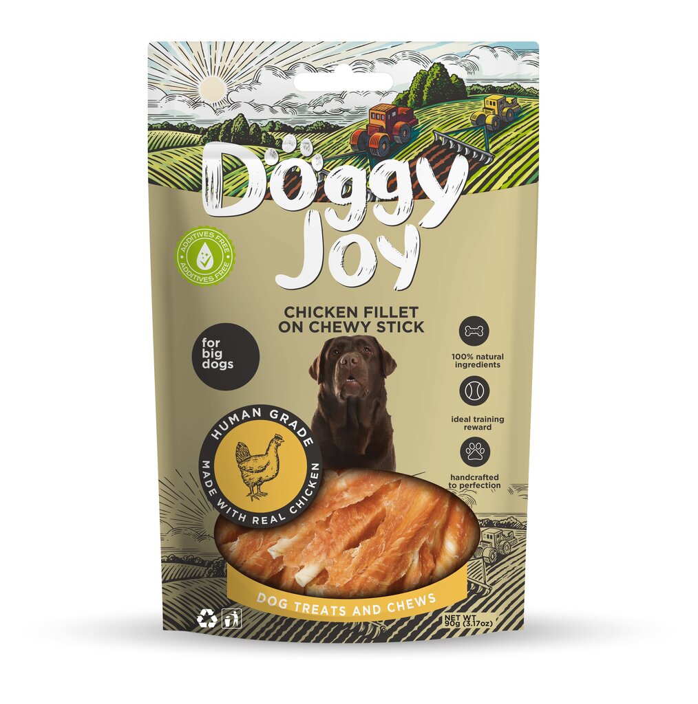Doggy Joy vištienos filė ant kramtomosios lazdelės - skanėstas šunims 90g цена и информация | Skanėstai šunims | pigu.lt