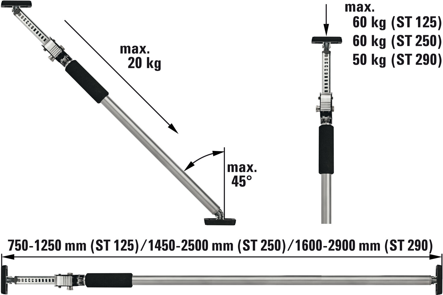 Teleskopinė montavimo atrama Bessey ST 1250 kaina ir informacija | Mechaniniai įrankiai | pigu.lt