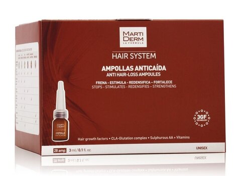 Ампулы от выпадения волос Martiderm Hair System 28 шт. цена и информация | Средства для укрепления волос | pigu.lt