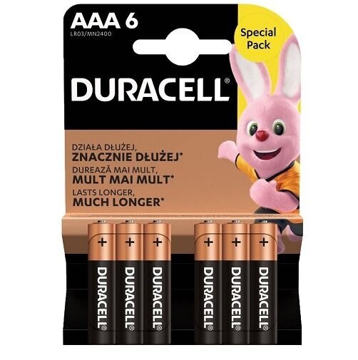 Elementai šarminiai AAA (6vnt) Duracell kaina ir informacija | Elementai | pigu.lt