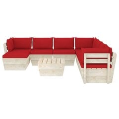 Sodo baldų komplektas iš palečių su pagalvėlėmis, 9 dalių, raudonas цена и информация | Комплекты уличной мебели | pigu.lt