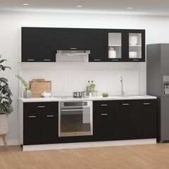 Virtuvės spintelių komplektas, 8 dalių, juodos spalvos, MDP kaina ir informacija | Virtuvės baldų komplektai | pigu.lt