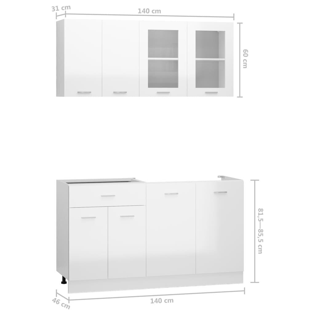 Virtuvinių spintelių komplektas, baltas kaina ir informacija | Virtuvės baldų komplektai | pigu.lt