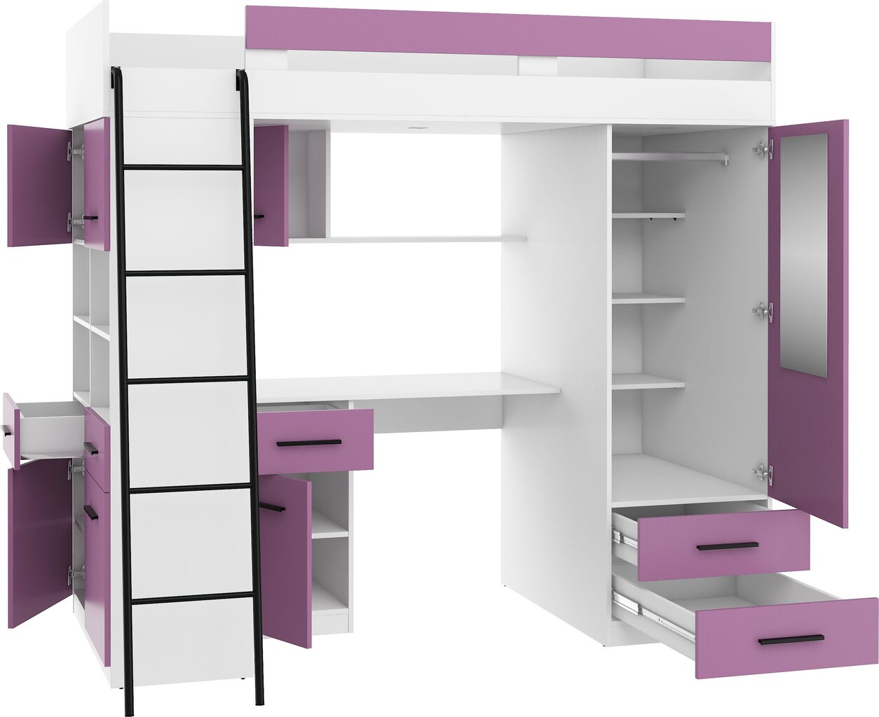 Dviaukštė lova Meblocross Level L, 90x200 cm, violetinė/balta kaina ir informacija | Vaikiškos lovos | pigu.lt