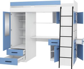 Dviaukštė lova Meblocross Level P, 90x200 cm, mėlyna/balta kaina ir informacija | Vaikiškos lovos | pigu.lt