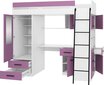 Dviaukštė lova Meblocross Level P, 90x200 cm, violetinė/balta цена и информация | Vaikiškos lovos | pigu.lt