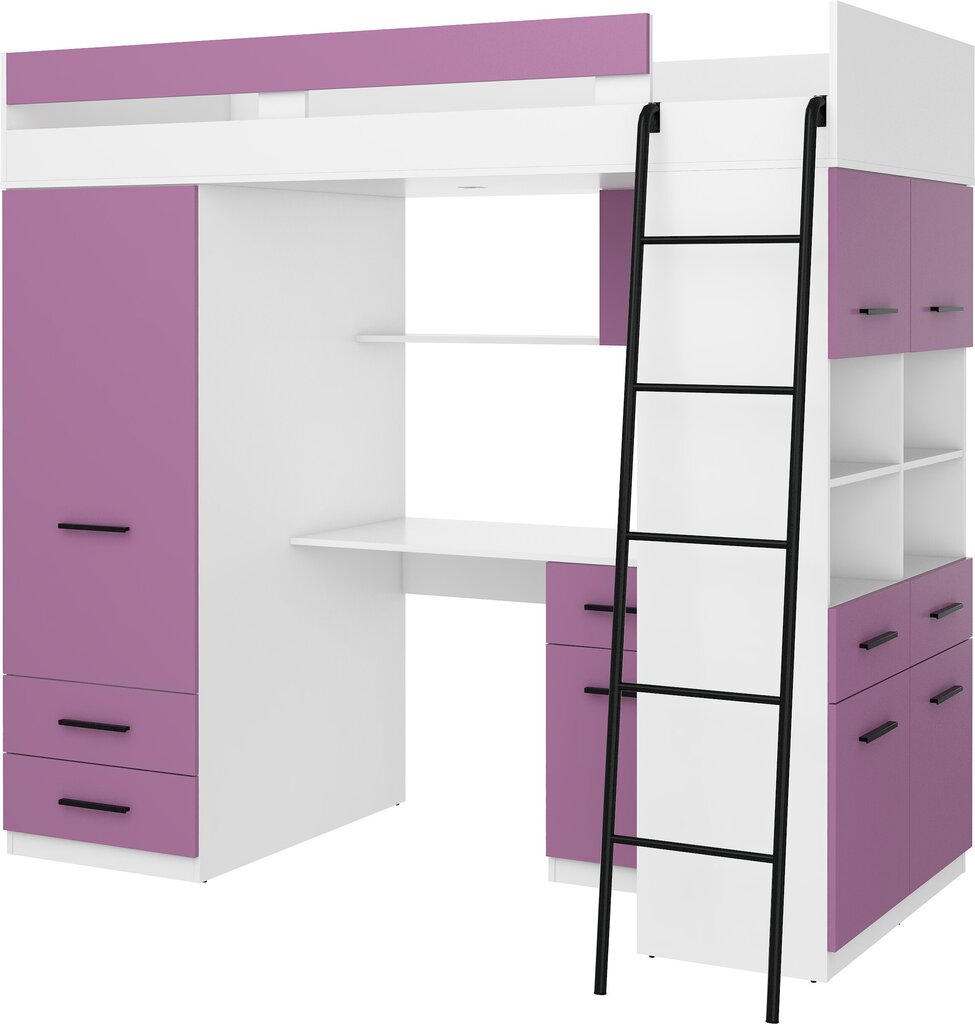 Dviaukštė lova Meblocross Level P, 90x200 cm, violetinė/balta kaina ir informacija | Vaikiškos lovos | pigu.lt