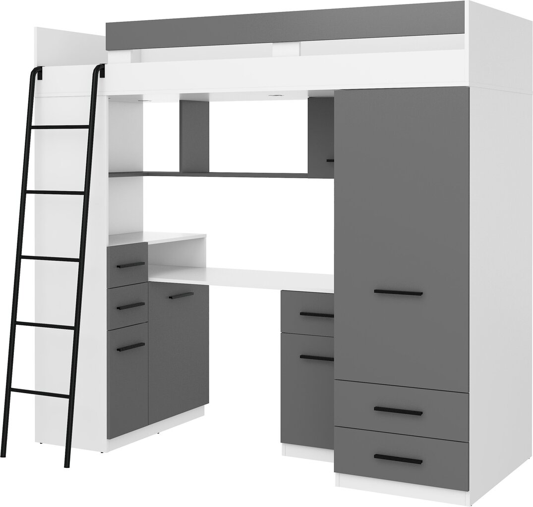 Dviaukštė lova Meblocross Smyk L, 80x200 cm, pilka/balta kaina ir informacija | Vaikiškos lovos | pigu.lt