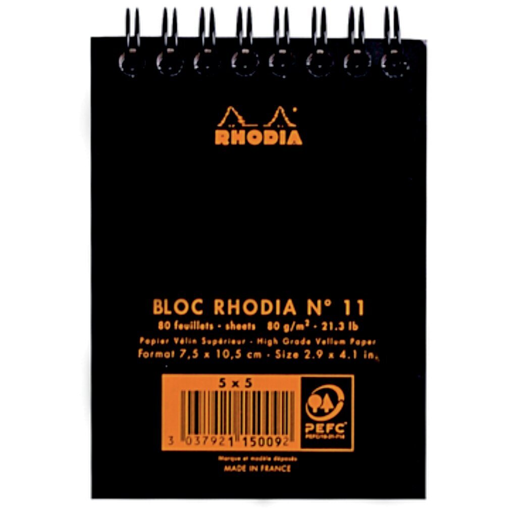 Bloknotas su spirale Clairefontaine Rhodia, Nr. 11, 80g/m, 80 lapų, langeliais цена и информация | Sąsiuviniai ir popieriaus prekės | pigu.lt