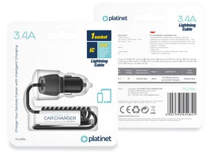 Platinet car power adapter 3.4A USB-A + Lightning (45484) цена и информация | Адаптеры, USB-разветвители | pigu.lt